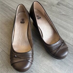 Y2K Route 66 Brown Leather Wedge Heels Size 6.5 Retro